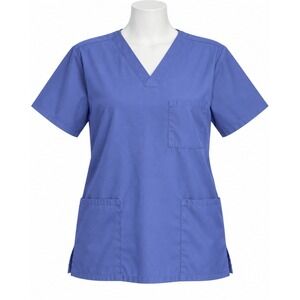 Periwinkle Blue V-Neck allheart basics Medical Scrub Top L Solid Woven/Cotton
